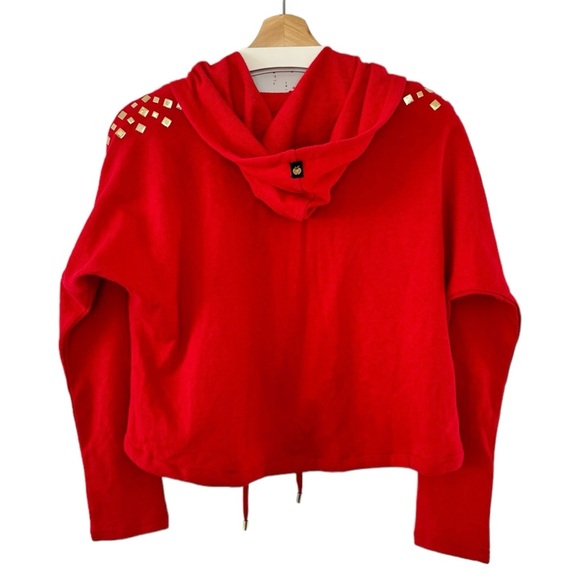 Apple Bottom Red Cropped Hoodie Embroidered Logo Gold Studded Zip Sweatshirt - Picture 2 of 13